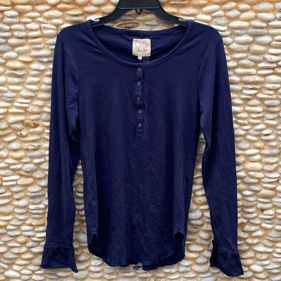 Chaser Women's Navy Blue Long Sleeve Snap Front Henley Tee. Medium. New (NWT) - Picture 1 of 4